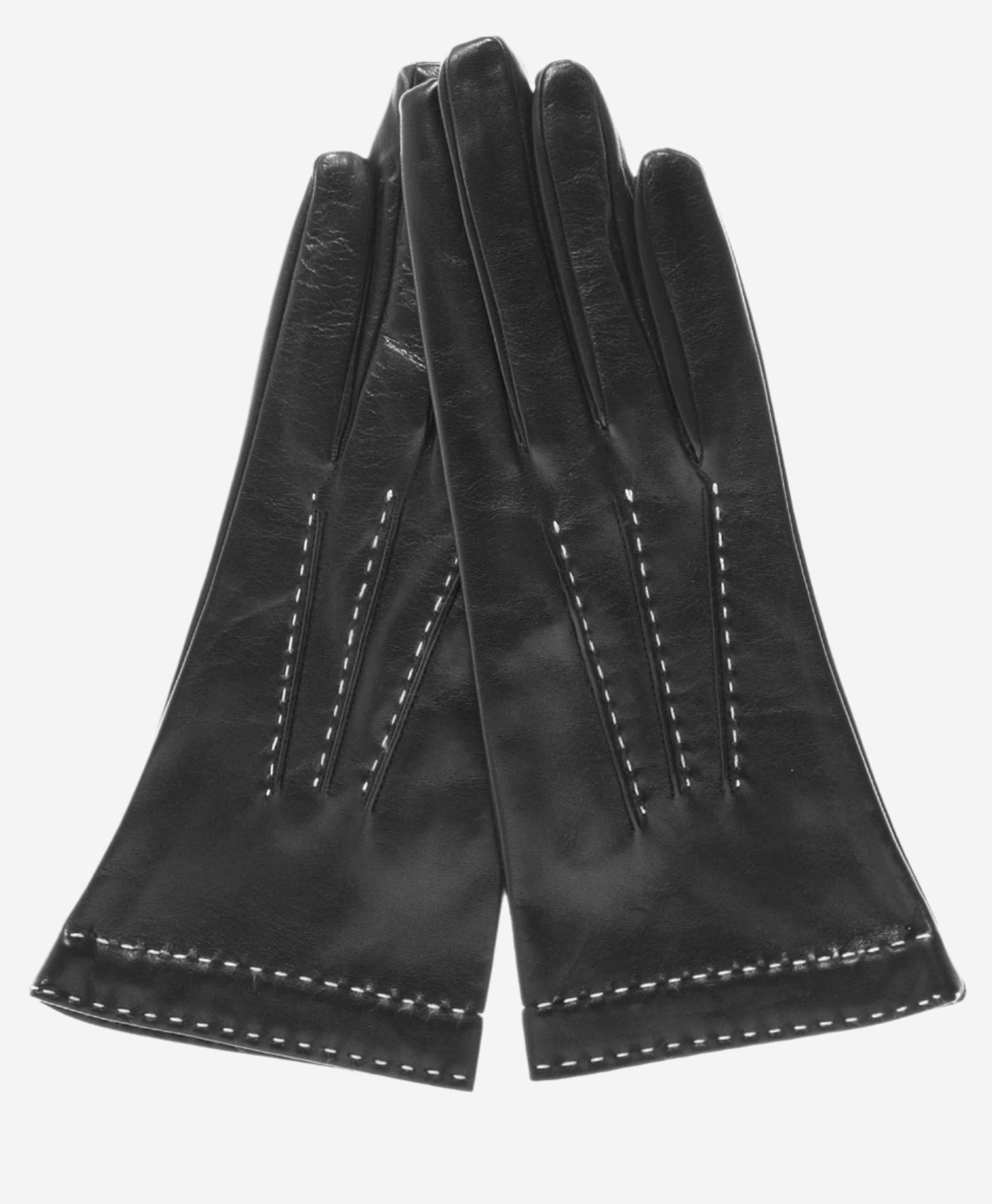 CS4204 (black) - Women's Italian Silk Lined Leather Gloves with Contrast Decorative Stitching — photo 1 of 8