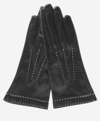 CS4204 (black) - Women's Italian Silk Lined Leather Gloves with Contrast Decorative Stitching — photo 1 of 8