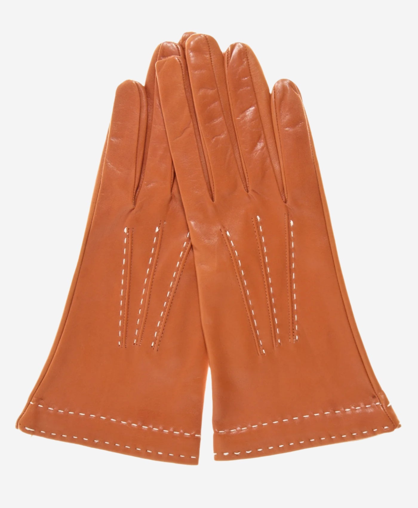 CS4204 (medium brown) - Women's Italian Silk Lined Leather Gloves with Contrast Decorative Stitching — photo 1 of 7