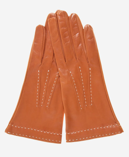 CS4204 (medium brown) - Women's Italian Silk Lined Leather Gloves with Contrast Decorative Stitching — photo 1 of 7