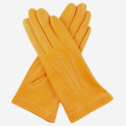 CS4204 (mustard) - Women's Italian Silk Lined Leather Gloves with Contrast Decorative Stitching — photo 2 of 8