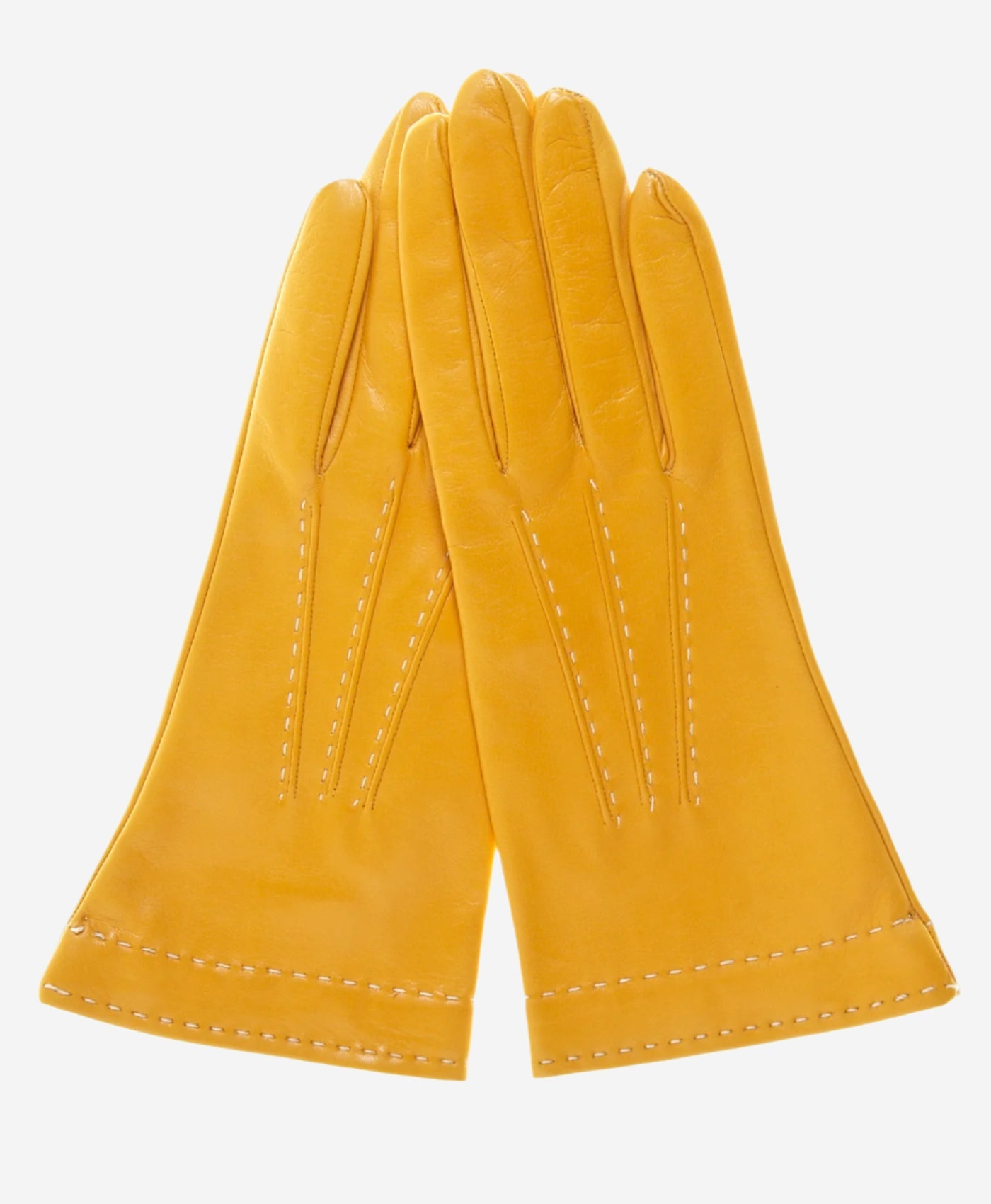 CS4204 (mustard) - Women's Italian Silk Lined Leather Gloves with Contrast Decorative Stitching — photo 1 of 8