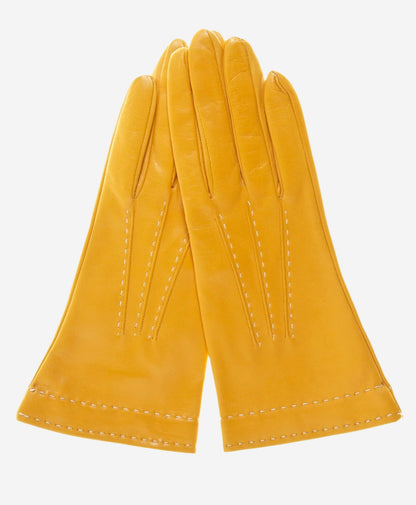 CS4204 (mustard) - Women's Italian Silk Lined Leather Gloves with Contrast Decorative Stitching — photo 1 of 8