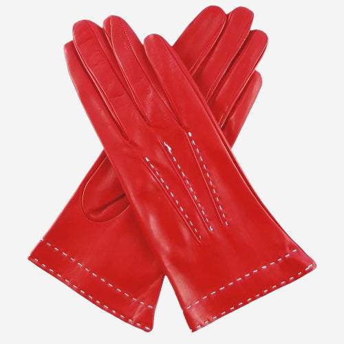 CS4204 (red) - Women's Italian Silk Lined Leather Gloves with Contrast Decorative Stitching — photo 2 of 8