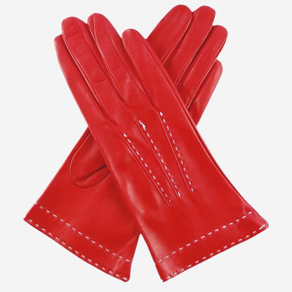 CS4204 (red) - Women's Italian Silk Lined Leather Gloves with Contrast Decorative Stitching — photo 2 of 8