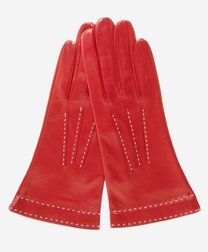 CS4204 (red) - Women's Italian Silk Lined Leather Gloves with Contrast Decorative Stitching — photo 1 of 8