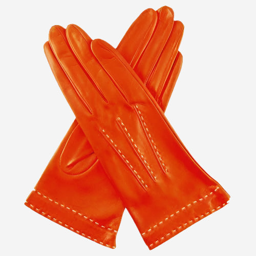CS4204 (rust) - Women's Italian Silk Lined Leather Gloves with Contrast Decorative Stitching — photo 2 of 8