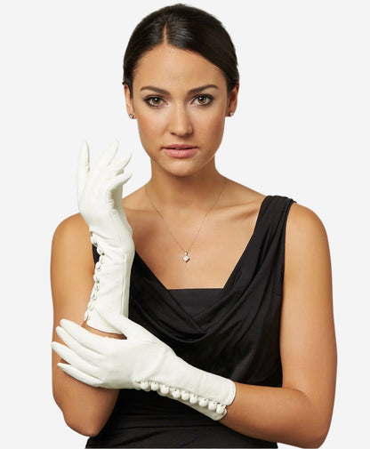 CS4255 (white) - Italian Silk Lined Gloves with 4-Button Length — photo 1 of 8