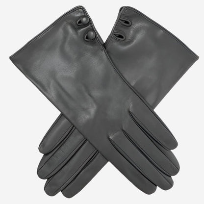 CS4345 (black) - Women's Italian Silk Lined Leather Gloves with 2 Buttons — photo 1 of 8