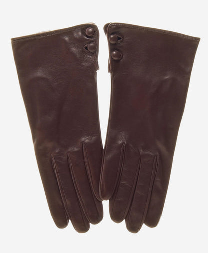 CS4345 (brown) - Women's Italian Silk Lined Leather Gloves with 2 Buttons — photo 2 of 8