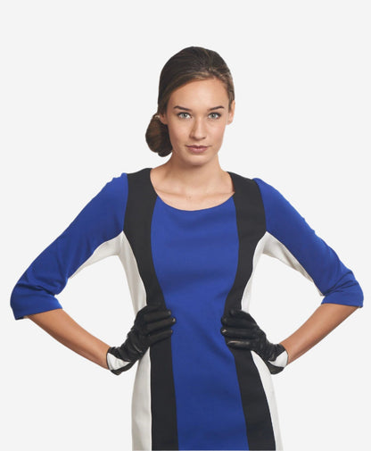CS4414 (black/white) - Women's Italian Color Blocking Silk Lined Leather Gloves — photo 2 of 9