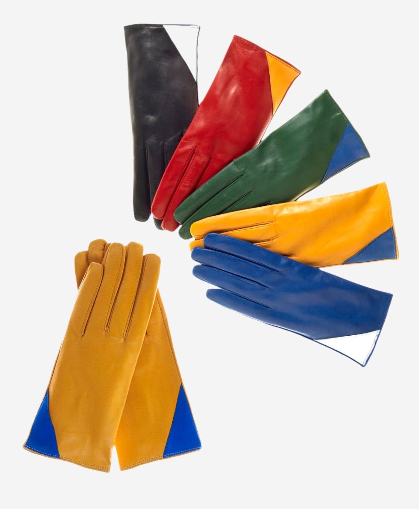 CS4414 (red/yellow) - Women's Italian Color Blocking Silk Lined Leather Gloves — photo 3 of 9