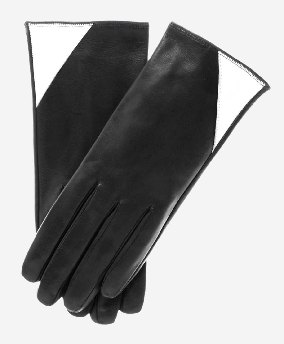 CS4414 (black/white) - Women's Italian Color Blocking Silk Lined Leather Gloves — photo 1 of 9
