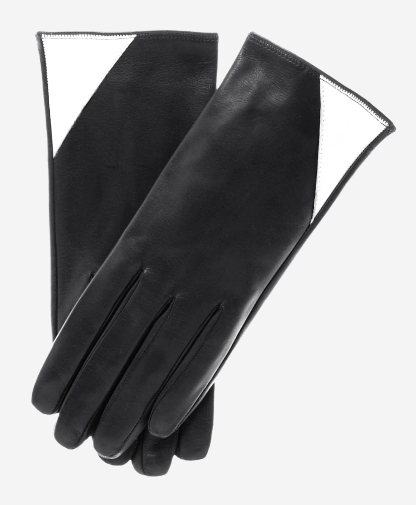 CS4414 (black/white) - Women's Italian Color Blocking Silk Lined Leather Gloves — photo 1 of 9