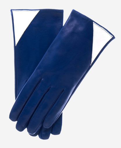 CS4414 (blue/cream) - Women's Italian Color Blocking Silk Lined Leather Gloves — photo 1 of 9