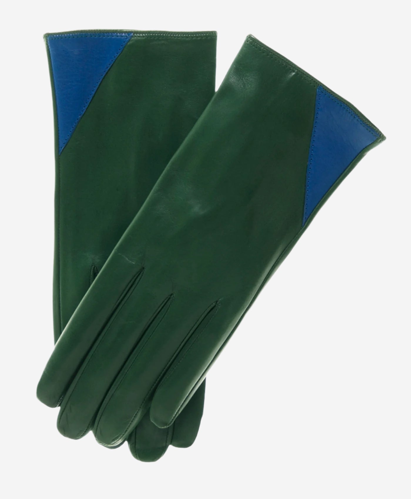 CS4414 (green/blue) - Women's Italian Color Blocking Silk Lined Leather Gloves — photo 1 of 8