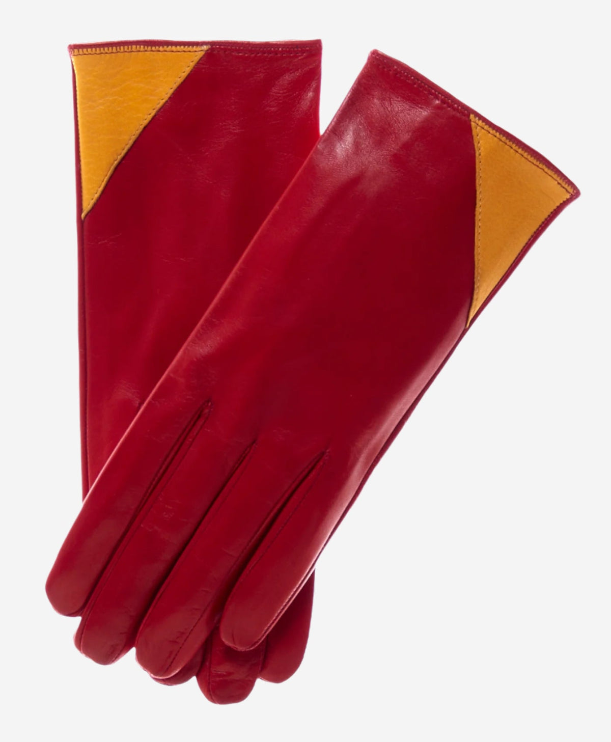 CS4414 (red/yellow) - Women's Italian Color Blocking Silk Lined Leather Gloves — photo 1 of 9