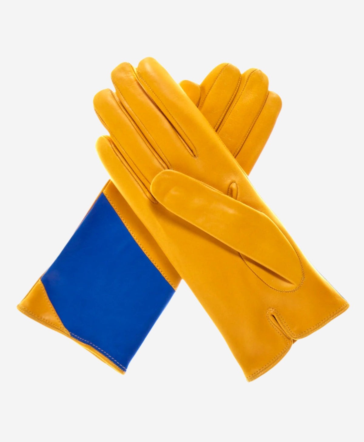 CS4416 (yellow/blue) - Women's Italian Color Block Silk Lined Leather Gloves — photo 2 of 9