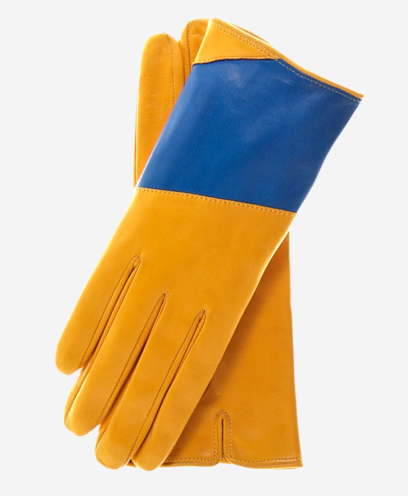 CS4416 (yellow/blue) - Women's Italian Color Block Silk Lined Leather Gloves — photo 1 of 9