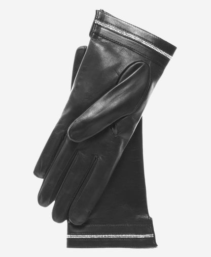 CS4461 (black) - Women's Italian Silk Lined Leather Gloves  with Swarovski Crystal Trim — photo 1 of 10