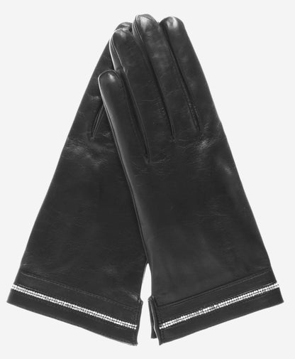 CS4461 (black) - Women's Italian Silk Lined Leather Gloves  with Swarovski Crystal Trim — photo 3 of 10