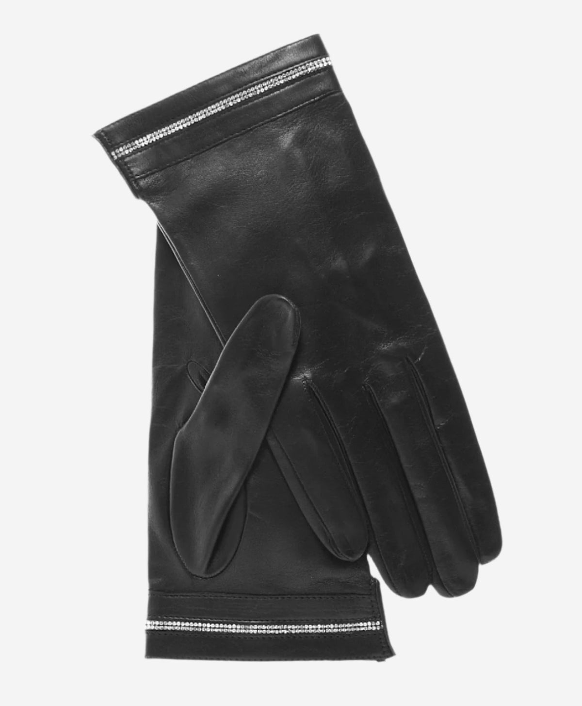 CS4461 (black) - Women's Italian Silk Lined Leather Gloves  with Swarovski Crystal Trim — photo 2 of 10