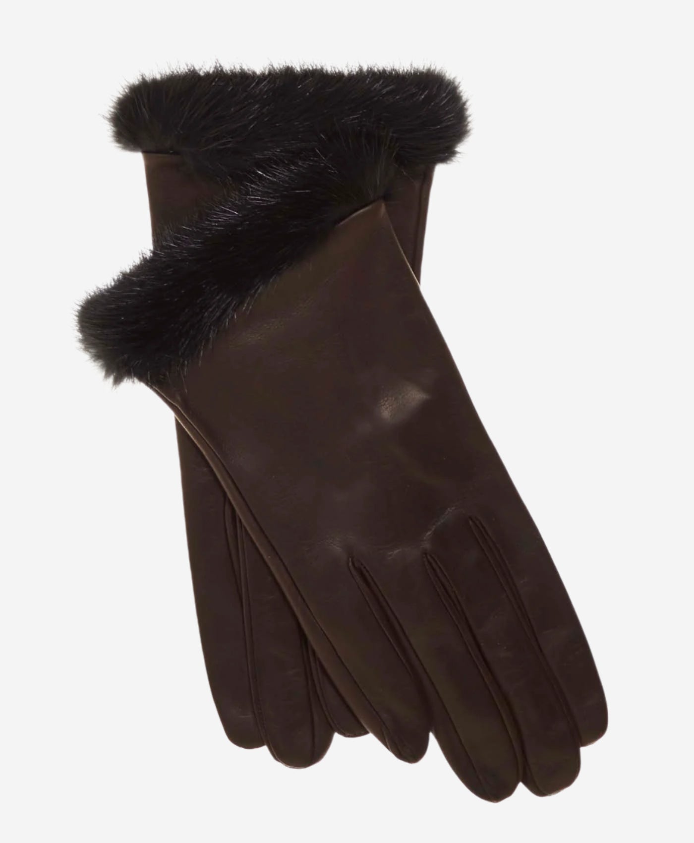 CS4616 (darkbrown) - Women's Italian Silk Lined Leather Gloves with Mink Cuff — photo 1 of 7