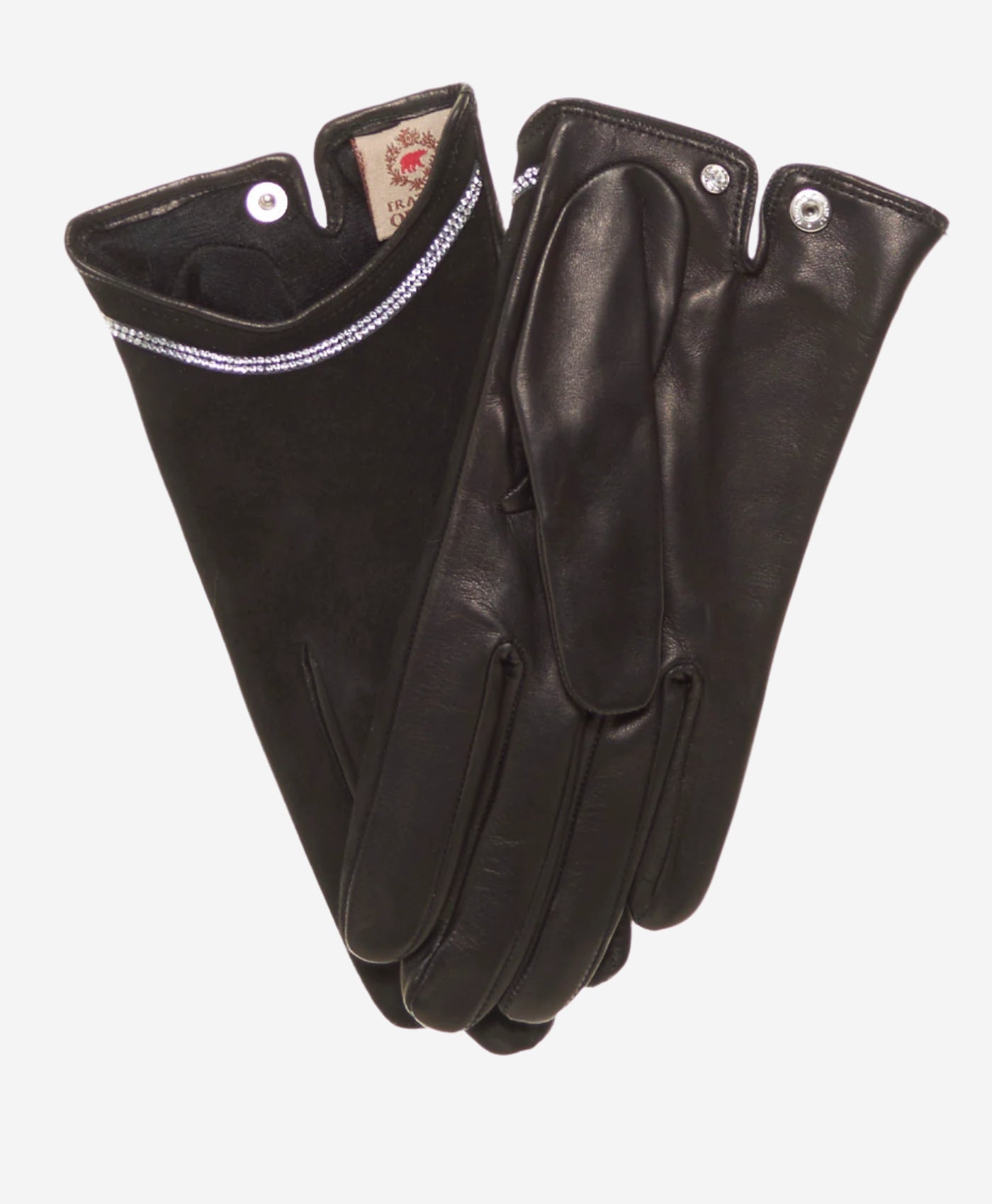 CS4622 (black) - Women's Italian Silk Lined Leather Gloves with Swarovski Crystal Trim — photo 3 of 9