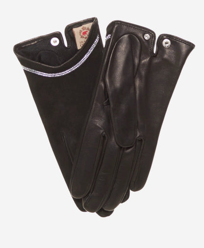 CS4622 (black) - Women's Italian Silk Lined Leather Gloves with Swarovski Crystal Trim — photo 3 of 9