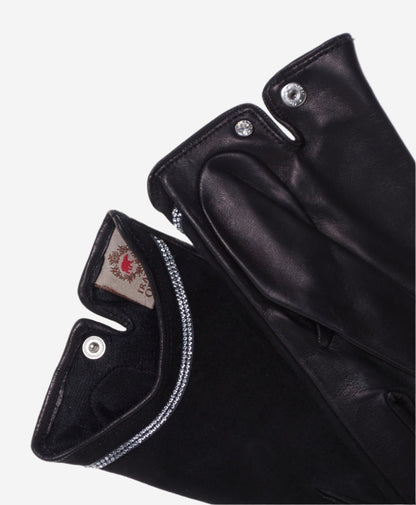 CS4622 (black) - Women's Italian Silk Lined Leather Gloves with Swarovski Crystal Trim — photo 2 of 9