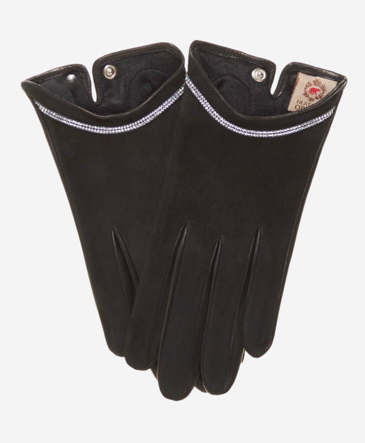 CS4622 (black) - Women's Italian Silk Lined Leather Gloves with Swarovski Crystal Trim — photo 1 of 9