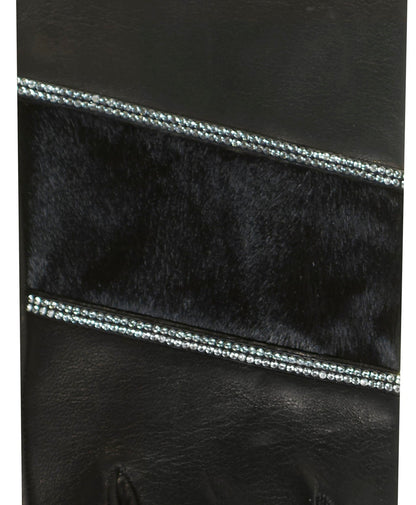 CS4628 (black) - Women's Italian Leather Gloves with Italian Silk lining and Swarovski Crystal Trim — photo 3 of 9