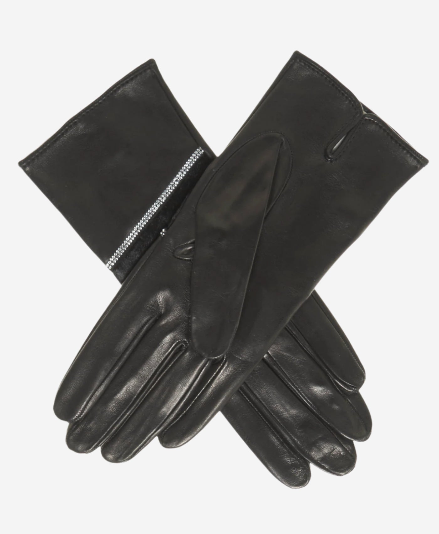 CS4628 (black) - Women's Italian Leather Gloves with Italian Silk lining and Swarovski Crystal Trim — photo 2 of 9