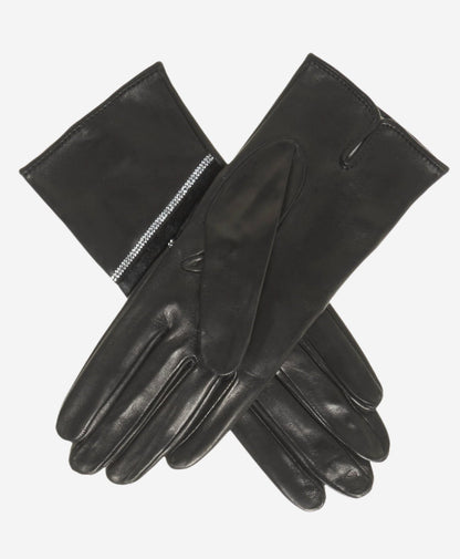 CS4628 (black) - Women's Italian Leather Gloves with Italian Silk lining and Swarovski Crystal Trim — photo 2 of 9