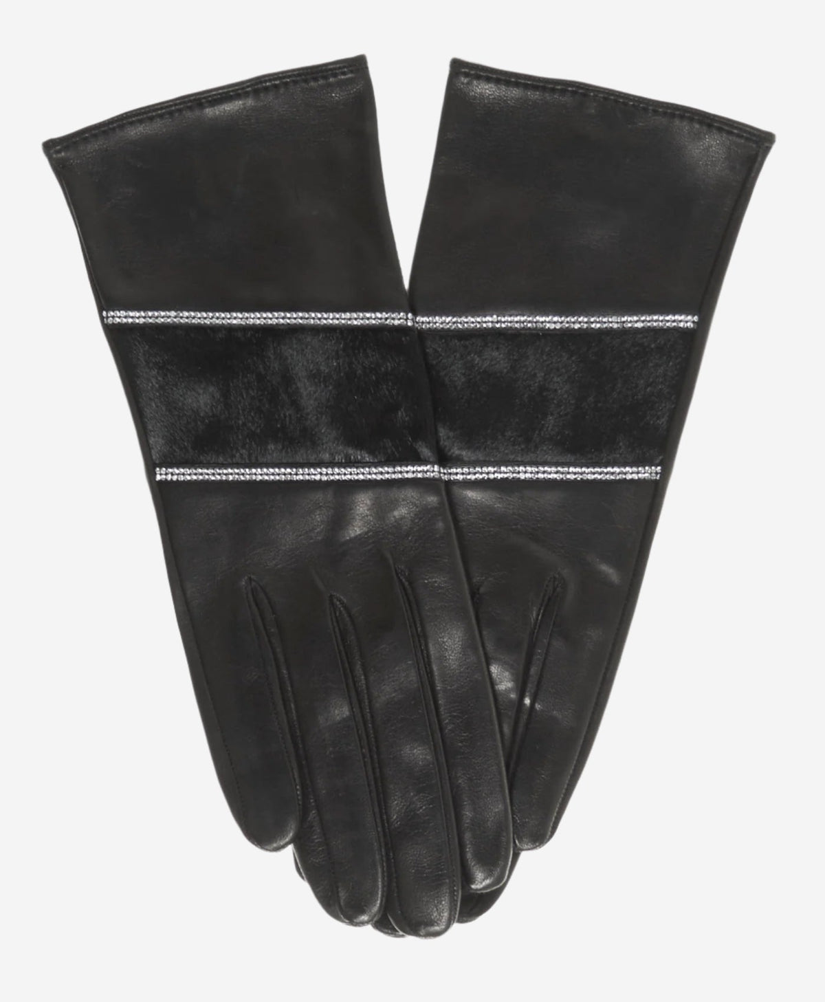 CS4628 (black) - Women's Italian Leather Gloves with Italian Silk lining and Swarovski Crystal Trim — photo 1 of 9