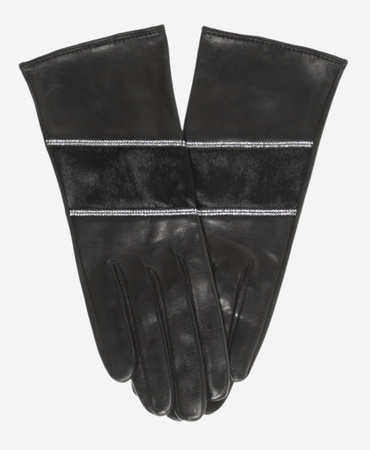CS4628 (black) - Women's Italian Leather Gloves with Italian Silk lining and Swarovski Crystal Trim — photo 1 of 9