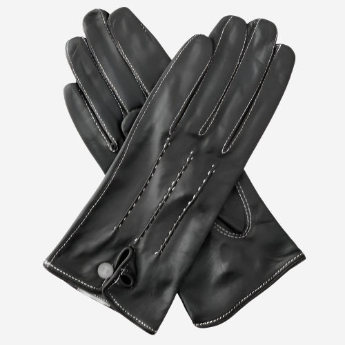 CS4801 (black) - Women's Italian Silk Lined Leather Gloves with Stitched Accents — photo 2 of 8