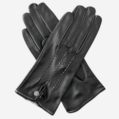 CS4801 (black) - Women's Italian Silk Lined Leather Gloves with Stitched Accents — photo 2 of 8