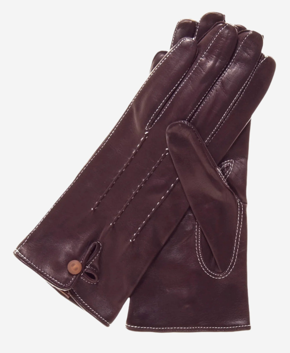 CS4801 (darkbrown) - Women's Italian Silk Lined Leather Gloves with Stitched Accents — photo 1 of 8
