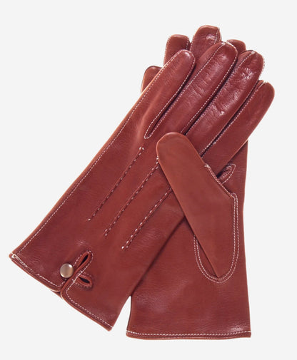 CS4801 (medium brown) - Women's Italian Silk Lined Leather Gloves with Stitched Accents — photo 1 of 8