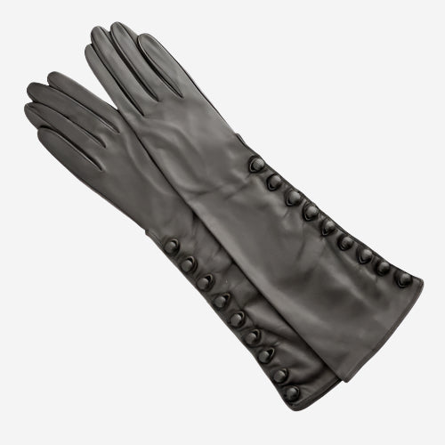 CS4820W8 (black) - Women's Italian silk lined elbow length lambskin leather gloves with buttons — photo 2 of 8