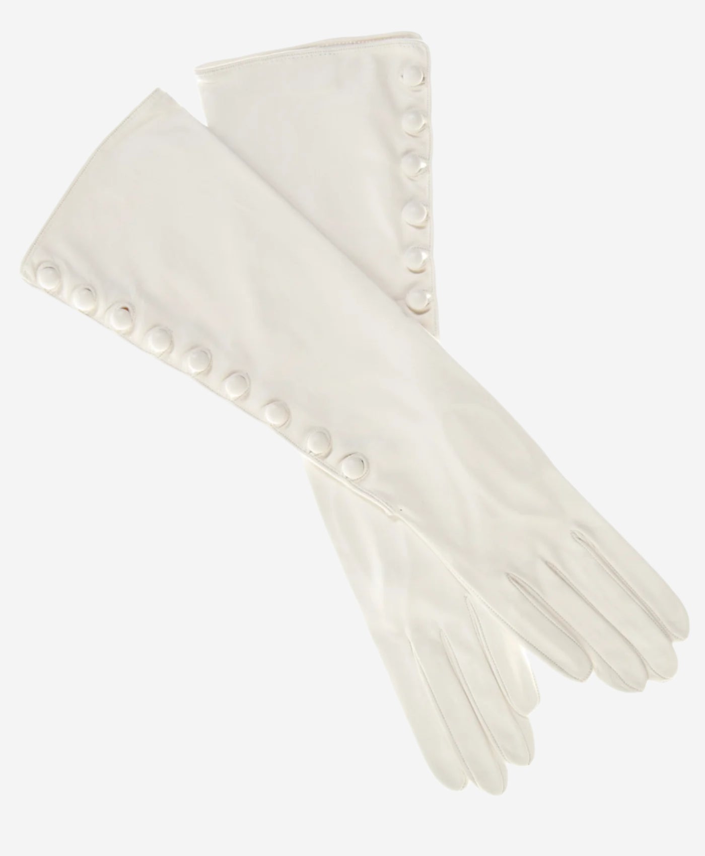 CS4820W8 (white) - Women’s Italian silk lined elbow length lambskin leather gloves with buttons — photo 1 of 7