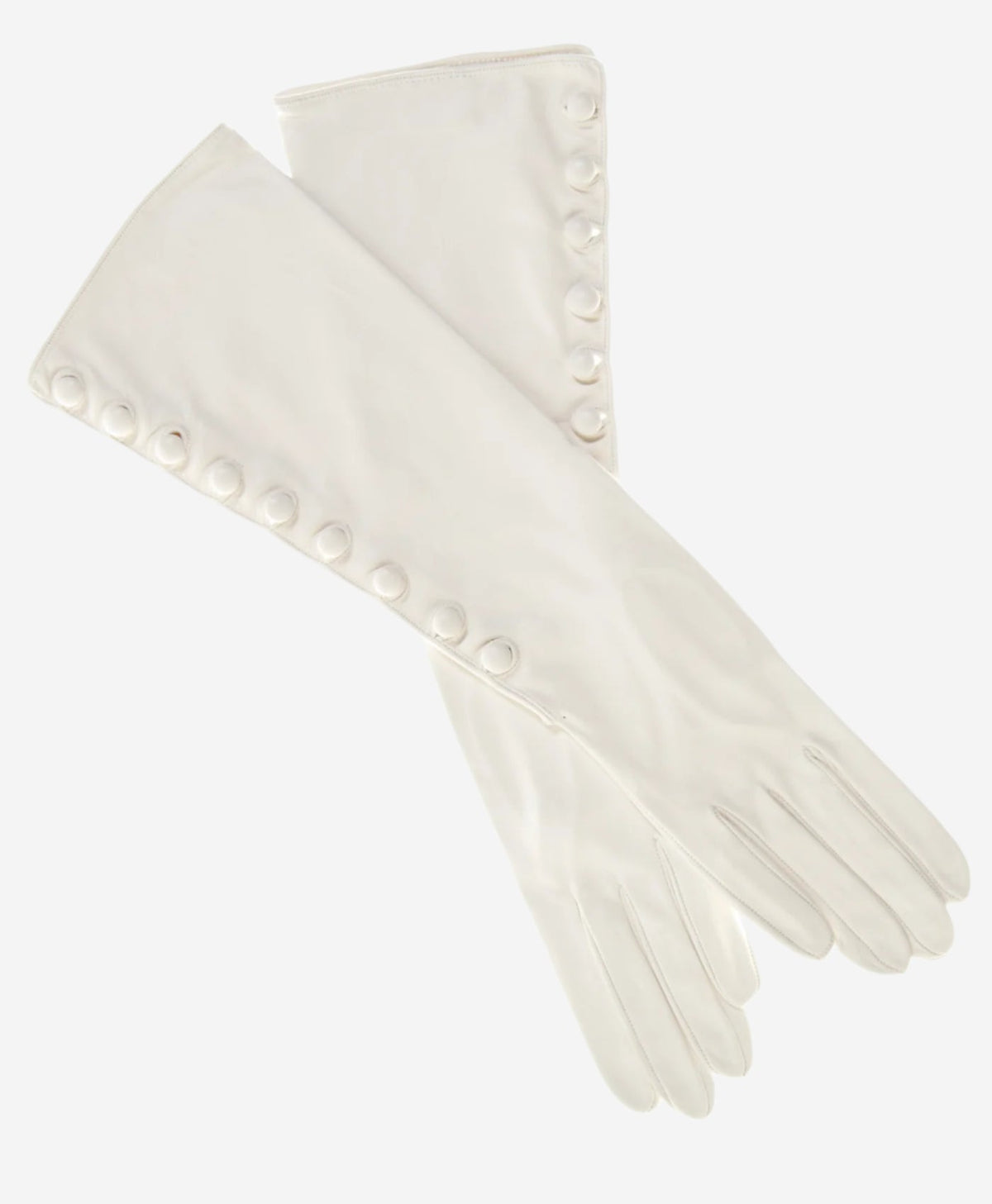 CS4820W8 (white) - Women’s Italian silk lined elbow length lambskin leather gloves with buttons — photo 1 of 7