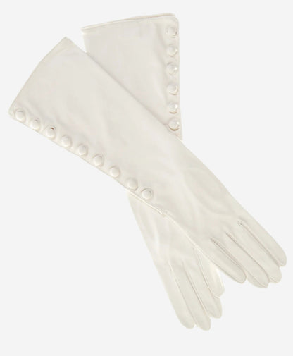 CS4820W8 (white) - Women’s Italian silk lined elbow length lambskin leather gloves with buttons — photo 1 of 7