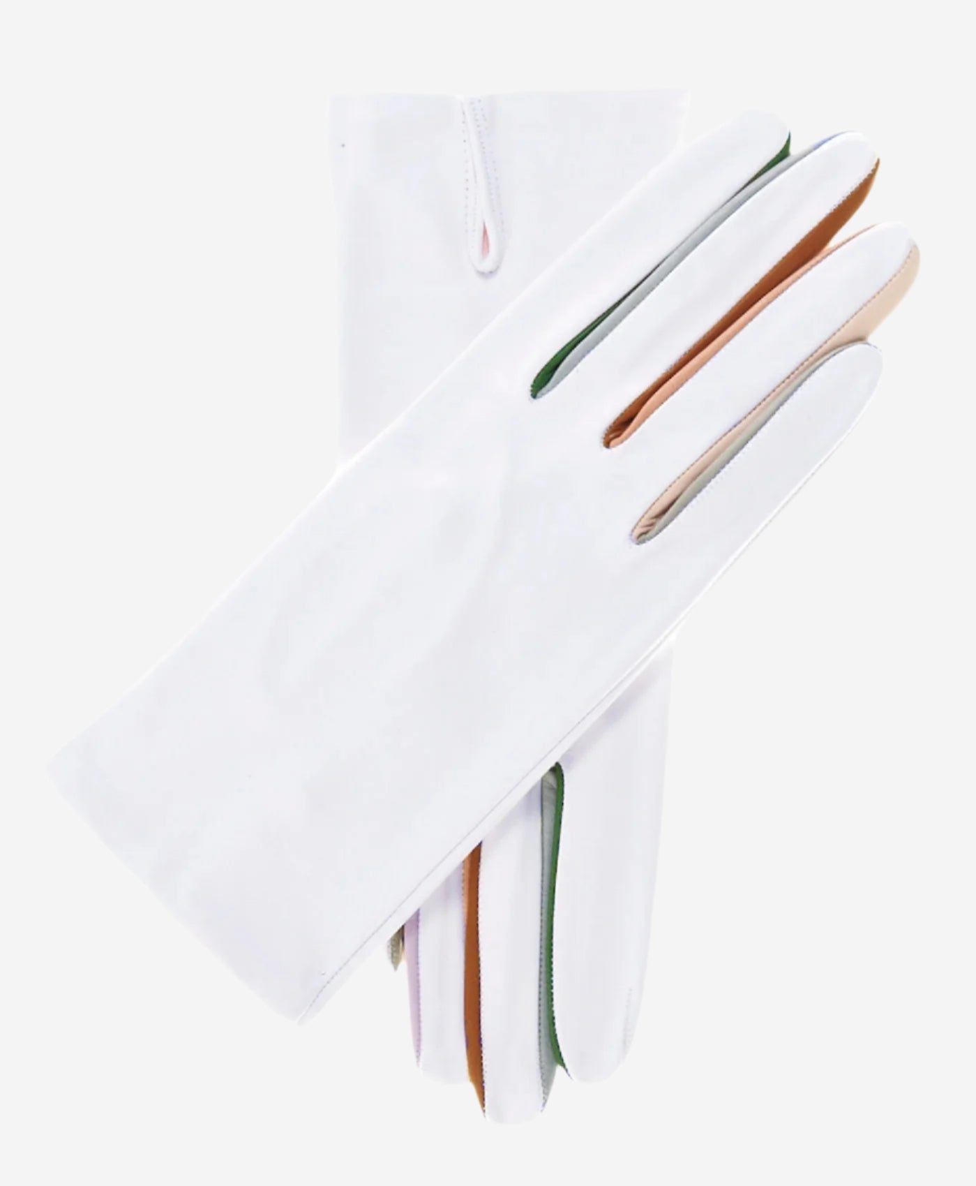 CS4841 (white) - Women's Italian Silk Lined Lambskin Gloves with Colorful Fourchettes — photo 1 of 8