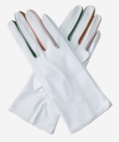 CS4841 (white) - Women's Italian Silk Lined Lambskin Gloves with Colorful Fourchettes — photo 2 of 8