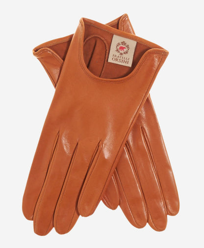 CU4629 (cognac) - Women's Unlined Italian Fashion Leather Gloves With Short Wrist — photo 1 of 9