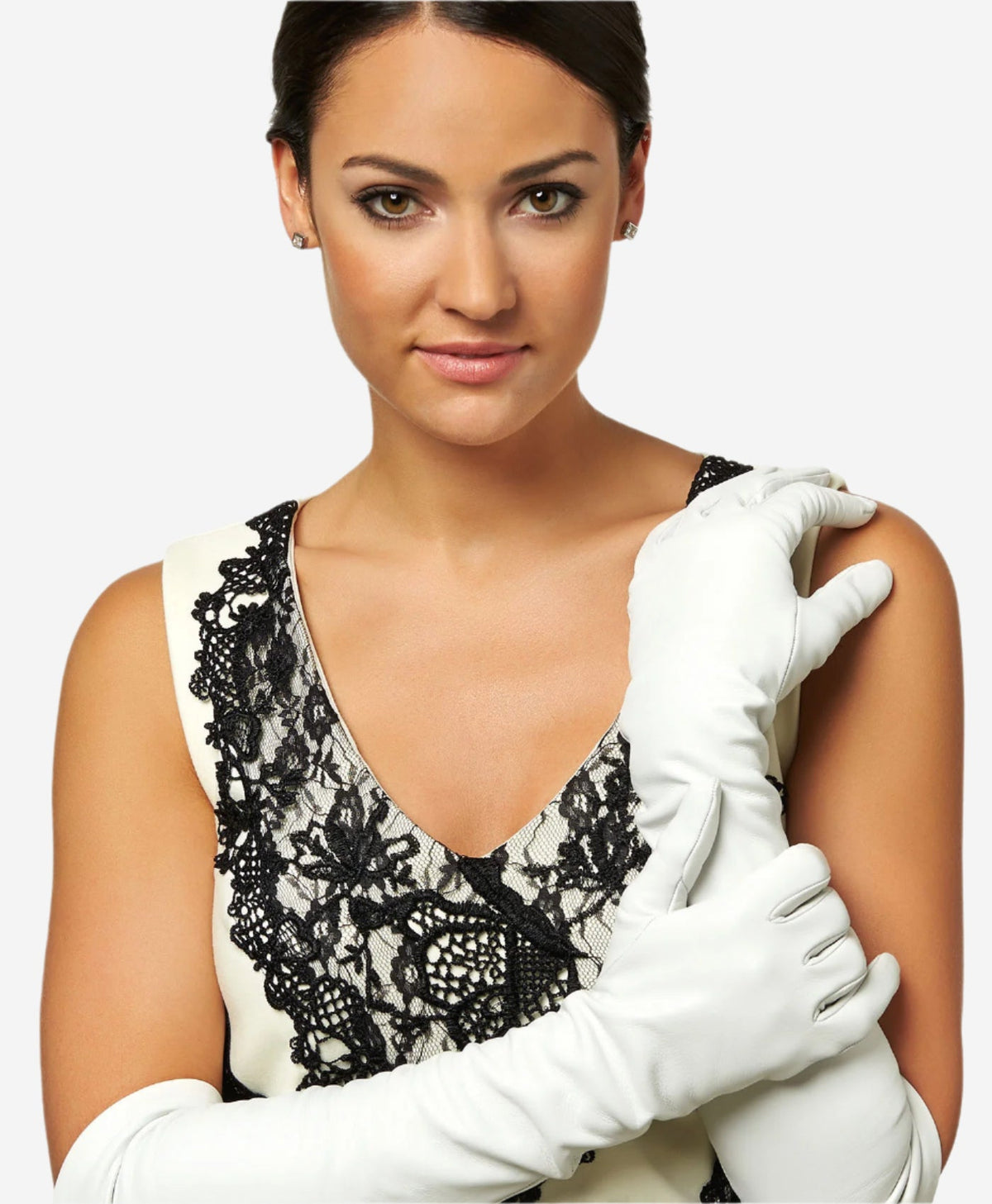 Angelina (ivory) - Italian silk lined 12-button length leather bridal / opera gloves — photo 6 of 10