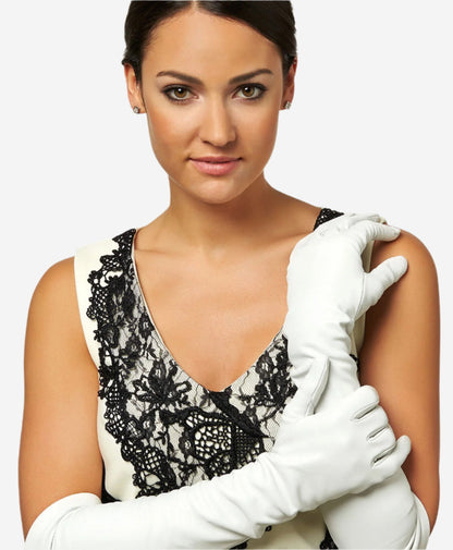 Angelina (ivory) - Italian silk lined 12-button length leather bridal / opera gloves — photo 6 of 10