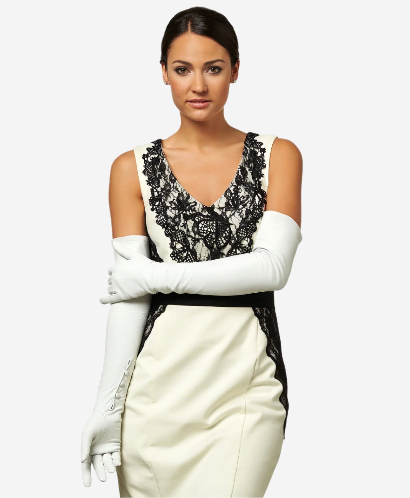 Angelina (ivory) - Italian silk lined 16-button length leather bridal / opera gloves — photo 1 of 10